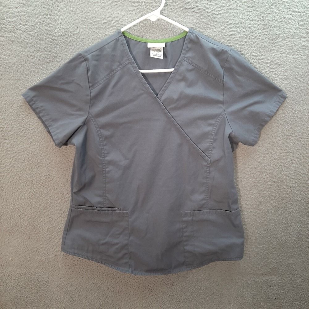 Scrubstar Scrub Top Womens Medium Gray Smock Nurse Medical Dental Veterinarian